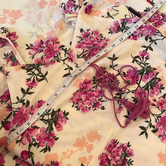 NWT pink lilac cream floral tassel tie midi dress chiffon lined AMELIA 8 or 10 - Picture 5 of 13